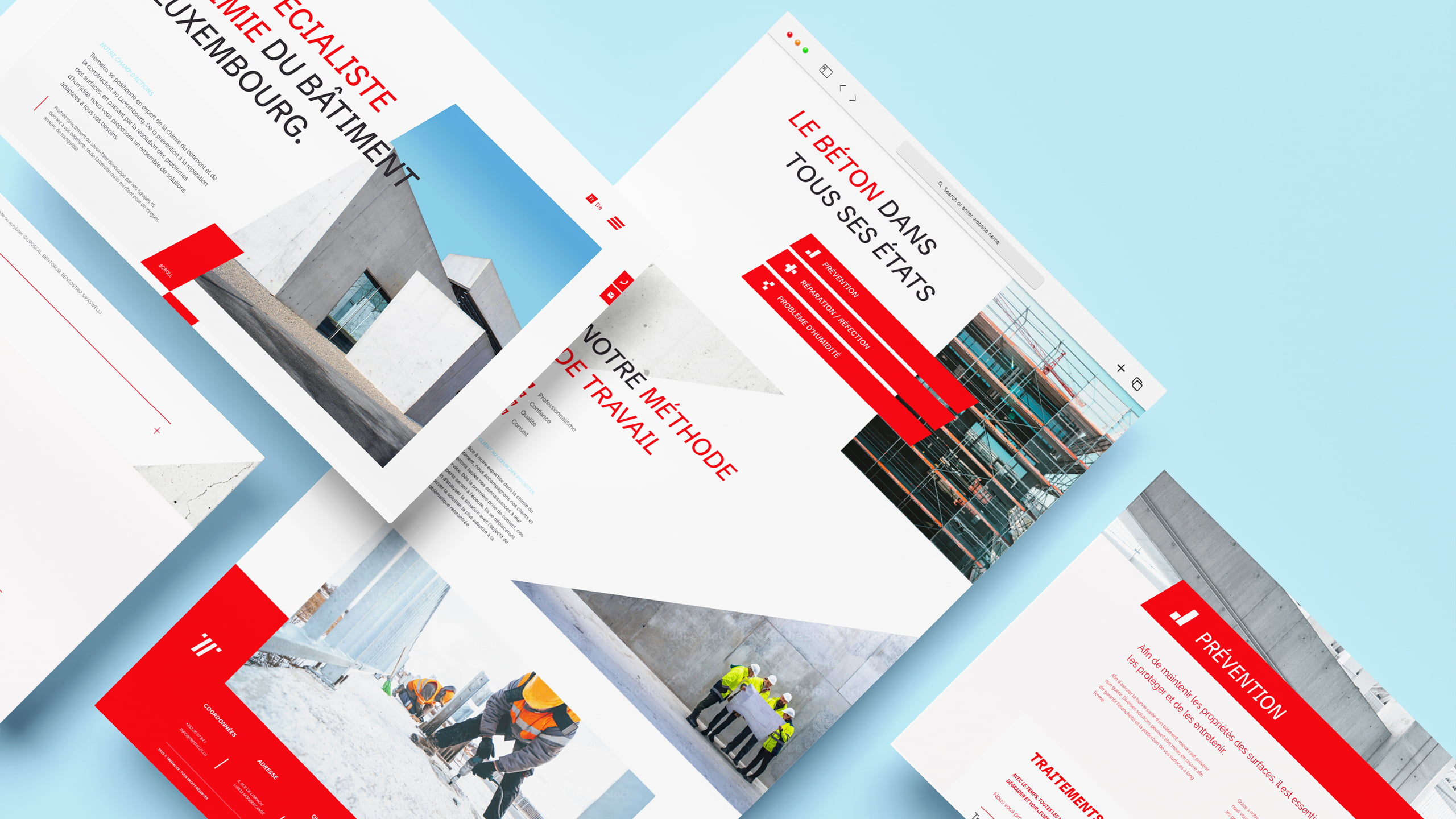 Mockup du nouveau design du site web de Tremalux (après le rebranding par Takaneo)