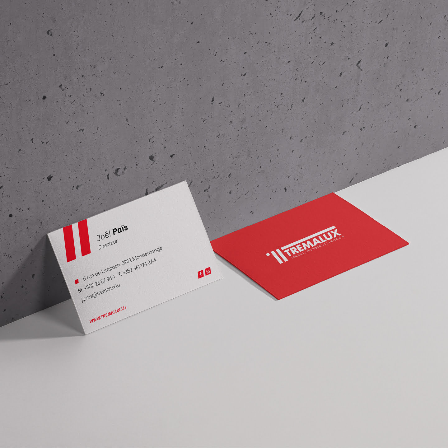 Mockup de cartes de visite pour Tremalux (après le rebranding par Takaneo)
