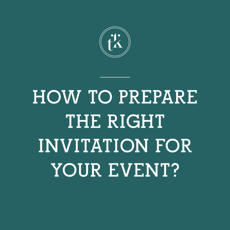 Teal background with a white circular logo at the top and large white text that reads: How to prepare the right invitation for your event?.