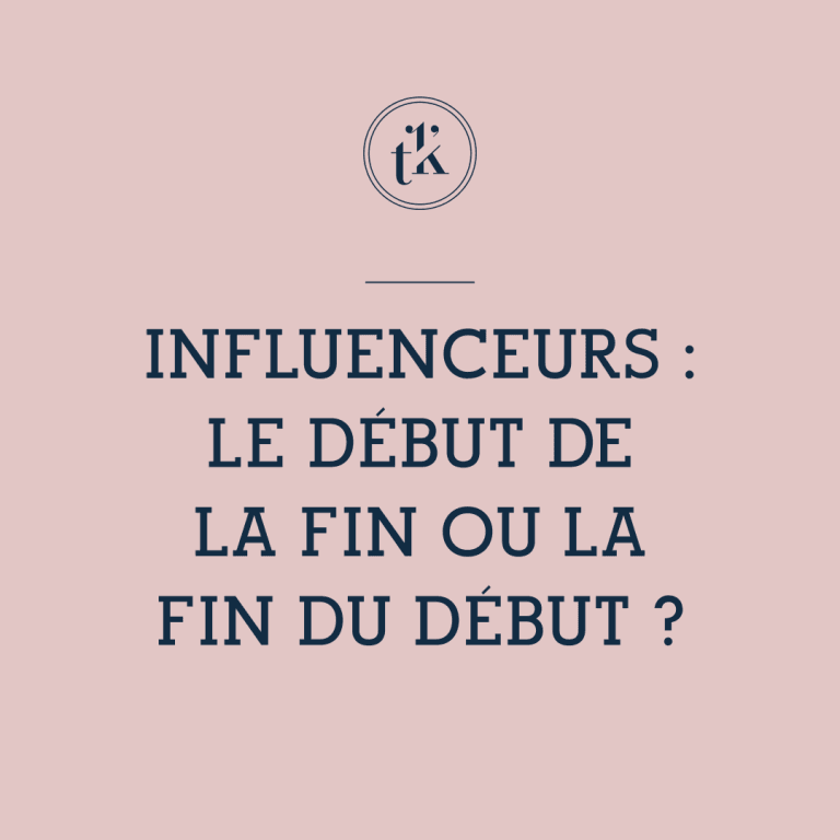 Sur un fond rose, on peut lire : « Influenceurs : le début de la fin ou la fin du début ? », avec un petit logo circulaire en haut.