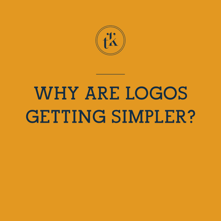 Text on orange background reads: WHY ARE LOGOS GETTING SIMPLER? with a small tk logo above the text.