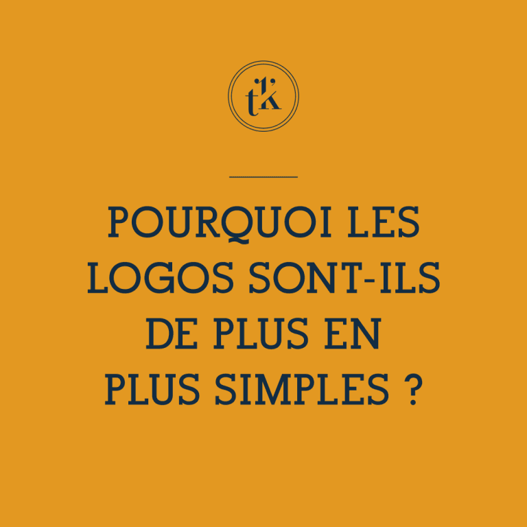 Sur un fond orange, on peut lire : « Pourquoi les logos sont-ils de plus en plus simples ? », avec un petit logo « tk » au-dessus du texte.